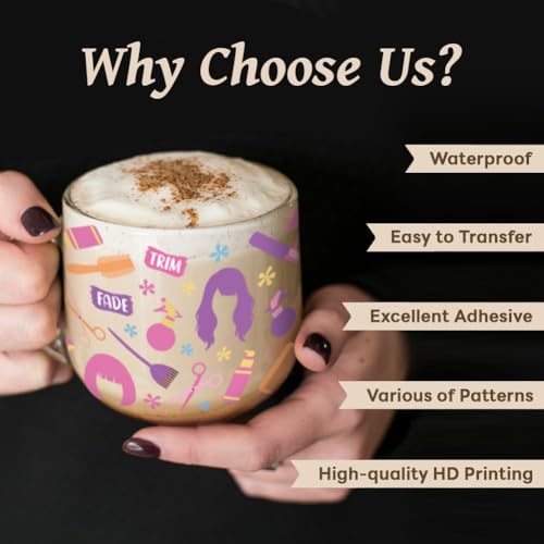 Peacoblue UV DTF Cup Wraps Transfer Stickers Hairstyle and Haircut Pattern, 10 Sheets Waterproof Custom Vinyl Transfer Sticker 16oz Coffee Glass Cup Tumbler Bottle Mug Decals for Men Women - style: Hairstyle and Haircut