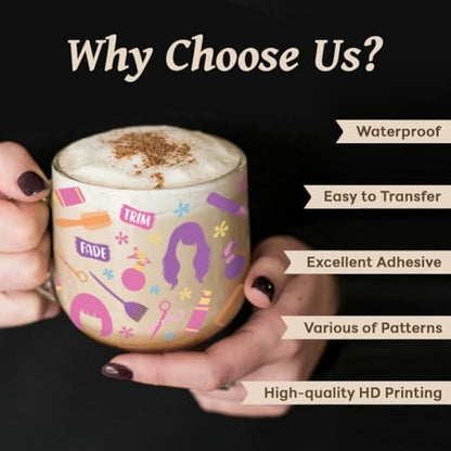 Peacoblue UV DTF Cup Wraps Transfer Stickers Hairstyle and Haircut Pattern, 10 Sheets Waterproof Custom Vinyl Transfer Sticker 16oz Coffee Glass Cup Tumbler Bottle Mug Decals for Men Women - style: Hairstyle and Haircut