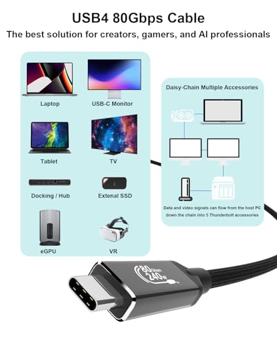 Thunderbolt 5 Cable 3.3ft [120Gbps Bandwidth Boost], USB4 2.0 Cord 240W PD3.1 Charging, Supports 16K or Dual 8K Display, Compatible with M4 MacBook Pro, iPhone 17 Pro, eGPU, SSD 1m - size: 3.3Ft