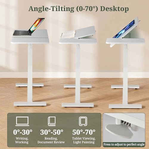 Mobile Standing Desk, Height Adjustable Laptop Desk with Tilting Top | Stable Steel Frame, Smooth Lift Mechanism, Adjustable Tilt Surface, Easy Assembly, Ideal for Home, Office & Dorm, White - color: White, style: Tilt Adjustable
