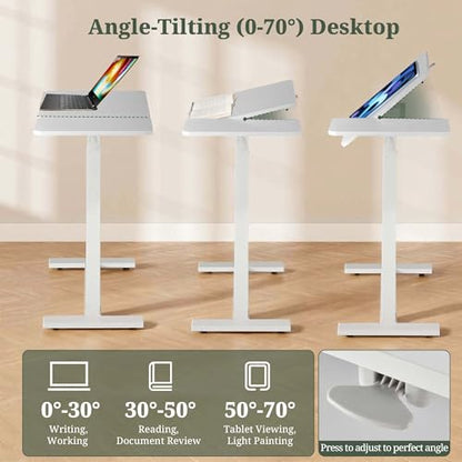 Mobile Standing Desk, Height Adjustable Laptop Desk with Tilting Top | Stable Steel Frame, Smooth Lift Mechanism, Adjustable Tilt Surface, Easy Assembly, Ideal for Home, Office & Dorm, White - color: White, style: Tilt Adjustable
