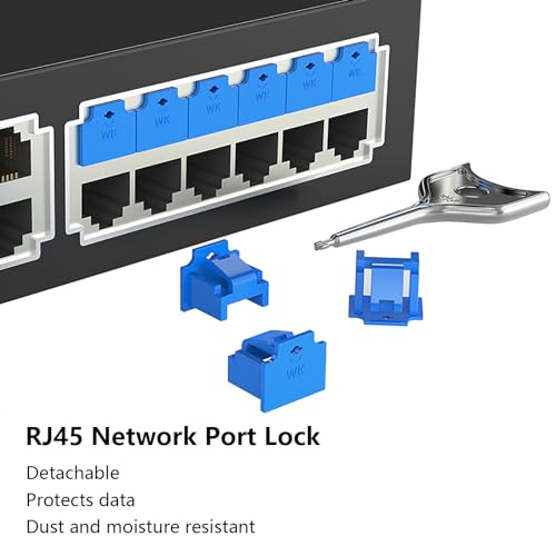 100Pcs RJ45 Port Lock with 5 Keys, Locking RJ45 Port/Dust Blocker,RJ45 Dust Cover Cap Female Port Plugs Protector,Compatible RJ45 Port Devices (Blue) - color: Blue, size: 100+5