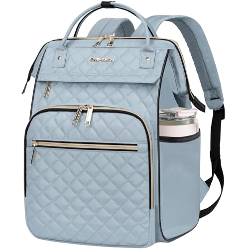 EMPSIGN 17 Inch Laptop Backpack for Women, Work Business Travel Computer College Bags, Large Capacity Water-repellent Quilted Casual Daypack, Light Blue | Computer Bag, Work Business Travel College, Large Capacity, Water-repellent, Quilted Casual Daypack