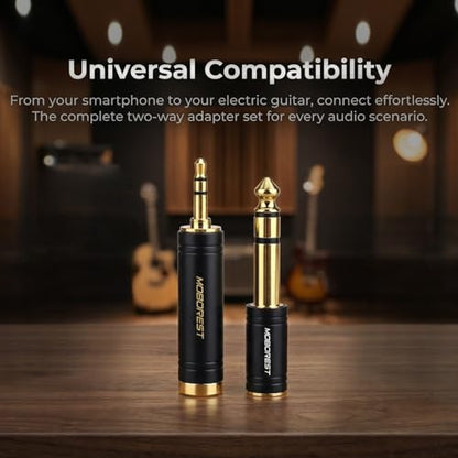 MOBOREST 3.5mm to 1/4 (6.35mm) Stereo Pure Copper Headphone Adapter, 2PCS | 1/8 Male to 1/4 Female & 3.5 F to 6.35 M Bidirectional audio adapter for Guitar Amp, Mixer, Piano keyboard, Studio Home Audio - color: BLACK