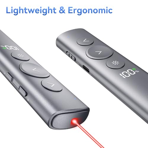 (2 Unit) Power Display Wireless Presenter Remote, Rechargeable Presentation Clicker with Red Laser Pointer for PowerPoint, Slide Advancer for Mac, Windows, Laptop, Classroom, Office - style: (2 Unit) Red Laser & Power Display