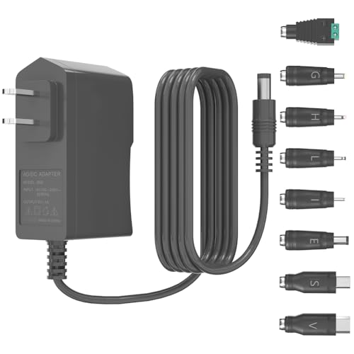 Universal 5V 1A Power Supply Adapter, 5W All-in-one Charger with 8 DC Tips 1000mA, 800mA, 600mA, 400mA, 200mA Available in Clock, Exercise Bike, Router, Security Camera, LED Strip Light, and More