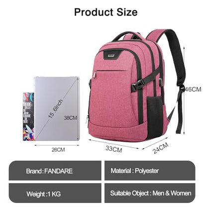 Unisex Laptop Business Backpack Men Work Bag Women Slim Backpack with USB Charging Port Travel Daypack College Rucksack Work for Men fits 15.6 Inch Notebook Black