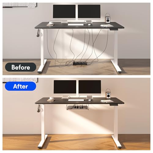 FLEXISPOT EN2 48"x24" Whole-Piece Standing Desk with Power Strip, Black | Whole-Piece Desktop, Easy-Access Clamp Power Strip, Organized Cable Management, Modern Home Office Setup - color: Black Top + White Frame, size: 48x24"
