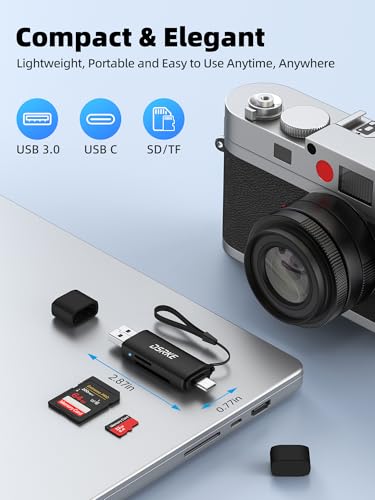 SD Card Reader, Dual Slots USB 3.0 USB C to Micro SD Card Adapter | Aluminum Memory Card Reader for SD/microSD/SDXC/SDHC. Compatible with iPhone 17/16/15, MacBook Pro/Air, iPad & Android - color: Classic Black