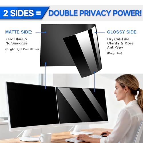 [2-Pack] Privacy Screen For Computer Monitor, 28-Inch 16:9 Aspect Ratio; Anti Spy/Bule Light/Glare And Eye Protection, 2 Install Ways Removable For Office, Airport, Cafe And Other Public Area; Diagonal 28 Inches, Width 24.4 Inches, Height 13.73 Inches - c
