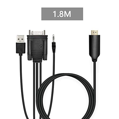 1.8m Male VGA to Male HDMI Converter Adapter cablewith 1080P HD Video Converter Cord with 3.5mm Audio Cable & USB Power Cable for Old PC to New TV/Monitor/Projector