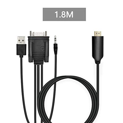 1.8m Male VGA to Male HDMI Converter Adapter cablewith 1080P HD Video Converter Cord with 3.5mm Audio Cable & USB Power Cable for Old PC to New TV/Monitor/Projector