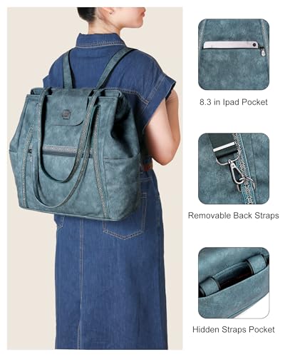 Large Laptop Tote Bag for Women Designer Leather Laptop Bag, 15.6in | Fashion Travel Backpack Purse Shoulder Handbag Fits 15.6 Laptop, Daily, Work, Business Trip, Weekend Travel, Teacher - color: Turquoise Blue