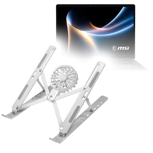 BoxWave Stand and Mount Compatible with MSI Prestige 14 Flip AI Business Laptop (14 in) - QuickSwitch Stand with Cooling Fan, Portable, Multi Angle Viewing Ventilator - Metallic Silver