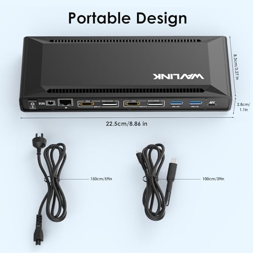 WAVLINK USB C Docking Station Dual 4K@60Hz(2 HDMI+2DP) | 100W PD Charging, Compatible with Thunderbolt 4/3, M1-M5 Mac/Neo, Windows, 10Gbps USB C, LAN, Displaylink Driver Required