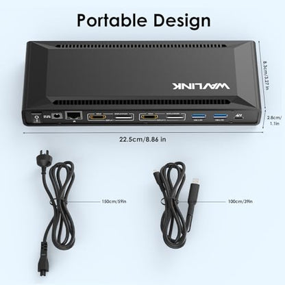 WAVLINK USB C Docking Station Dual 4K@60Hz(2 HDMI+2DP) | 100W PD Charging, Compatible with Thunderbolt 4/3, M1-M5 Mac/Neo, Windows, 10Gbps USB C, LAN, Displaylink Driver Required