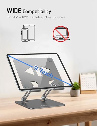 Aoviho Tablet Stand for Desk,Adjustable Tablet Holder, Grey | Stable Aluminum Design, Fits iPad Pro/Air/Mini & Samsung Tablets, Adjustable Viewing, Ideal for Office & Home - color: Grey