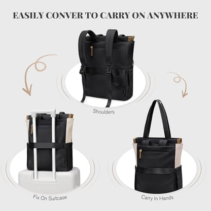 GOLF SUPAGS Convertible Laptop Backpack for Women Casual Daypack Notebook Tote Bag for Work College Travel Leisure (Black & White) - color: Black & White