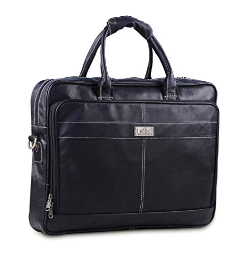 18 Inch Leather Laptop Bag for Computer Bag for Men– Supple Genuine Leather Briefcases for Men W/Padded Laptop Case Leather - color: Black