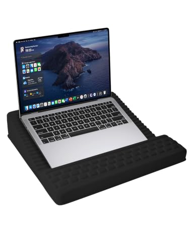 Adjustable Lap Desk with Wrist Rest, Reversible Laptop Stand | Cooling Grip Surface, Fits up to 17'' Laptop, Portable Lap Desk with Pillow Cushion, Computer Tray for Home Office, Black - color: Black