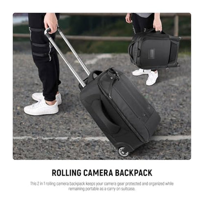 Neewer Convertible Rolling Camera Backpack for SLR/DSLR Cameras and Accessories (NW3300) –Black - style: Nw3300-g