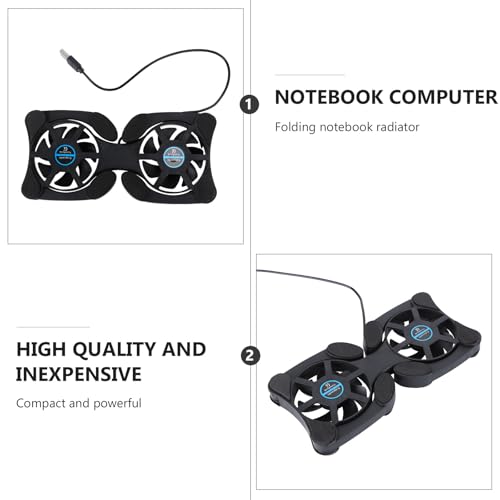 SHERCHPRY Portable Laptop Cooling Pad Dual Fans Foldable Small Notebook Cooler with Efficient Heat Dissipation for Travel and Office Use Black