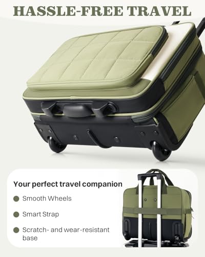 AUROTIER Rolling Puffer Laptop Bag, Rolling Briefcase for Women, Wheeled 16 Inch Computer Bag, Water Resistant Stylish Overnight Underseat Carry On Luggage with Wheels for Work Travel Business, Green - color: Green