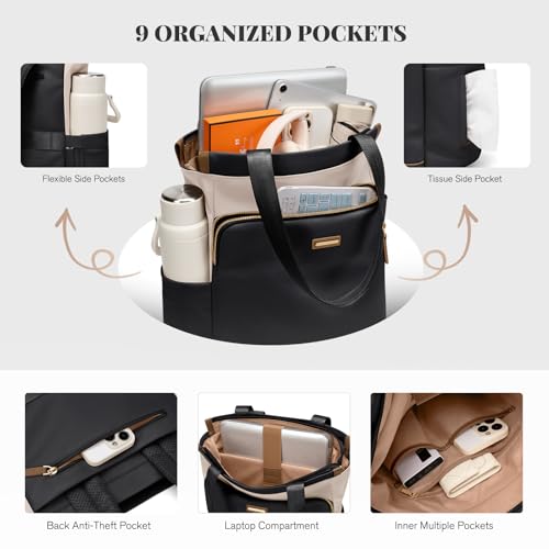 GOLF SUPAGS Convertible Laptop Backpack for Women Casual Daypack Notebook Tote Bag for Work College Travel Leisure (Black & White) - color: Black & White