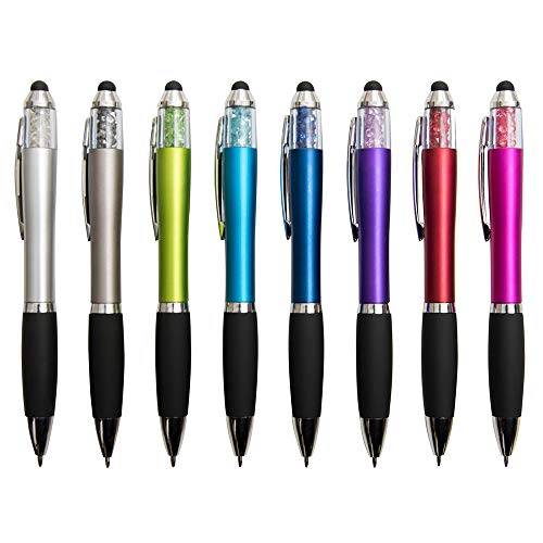 MiSiBao Stylus Pens for Touch Screens Ballpoint Pens Black Ink 1.0mm Medium Point with Crystals and Comfort Grip (8 Count+3 Refills) - color: Style1 8-count