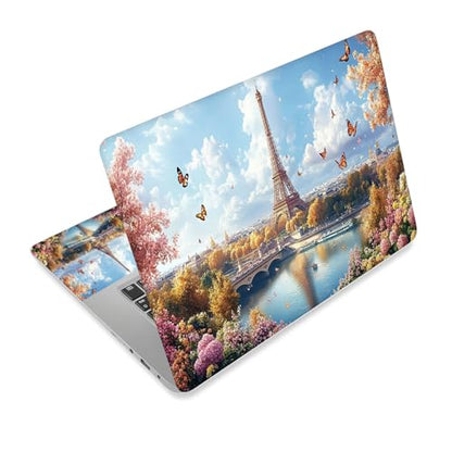 Universal Laptop Skin Sticker Decal,15.6 Inch Laptop Vinyl Cover for 13" 14" 15.6" Laptop,Scratch-Resistant Waterproof Protector Wrap,Reusable with Wrist Pads,Paris Eiffel Tower Garden - color: Paris Eiffel Tower Garden