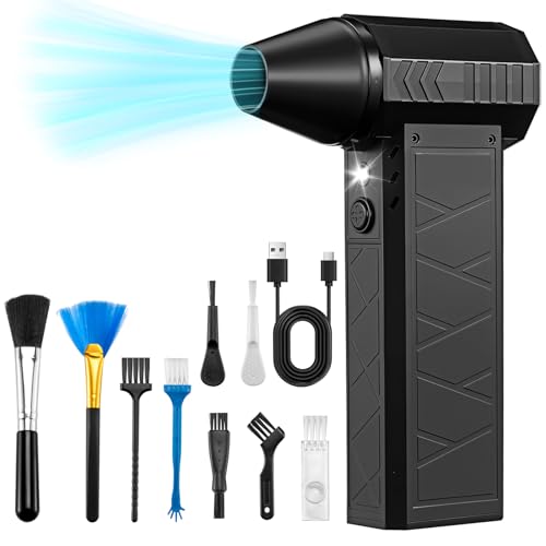 Compressed Air Duster, 180000RPM Electric Air Duster Whit LED Lighting & 9 Brush, 4 Gear Adjustable Turbo Fan, Cordless Air Blower Rechargeable, Air Duster for PC/Laptop/Keyboard/Car/Home Cleaner