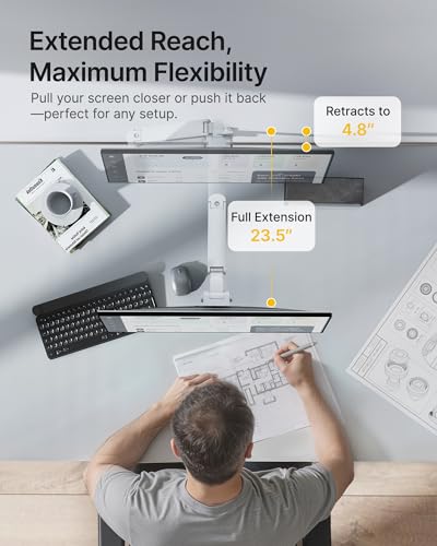 monTEK Ultra Wide Wall Mount Monitor Arm for 17-49 Inch Screens, Heavy Duty Single Monitor Mount up to 44 lbs, Fully Adjustable Gas Spring Wall Mount, 75x75/100x100 VESA Mount, White - color: White