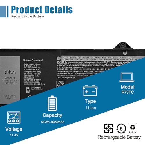 R73TC DR02P Laptop Battery Replacement for Dell Latitude 5440 5450 5540 5550 Precision 3480 3490 3580 3590 Series 0V042N V042N 11.4V 54Wh - size: 10.37*3.38*0.18 inch R73TC