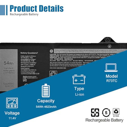 R73TC DR02P Laptop Battery Replacement for Dell Latitude 5440 5450 5540 5550 Precision 3480 3490 3580 3590 Series 0V042N V042N 11.4V 54Wh - size: 10.37*3.38*0.18 inch R73TC