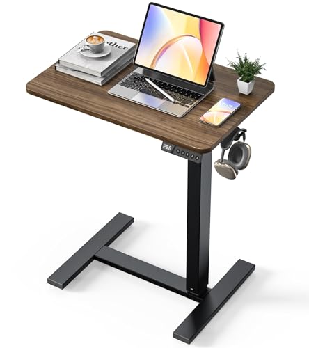 24"x 16" Electric Overbed Table, Rolling Laptop Desk for Bed, Walnut | Height Adjustable Bedside Desk with Hidden Wheels, Mobile Standing Desk for Sofa, Home Office & Hospital Use - color: Walnut, size: 24x16 Inch