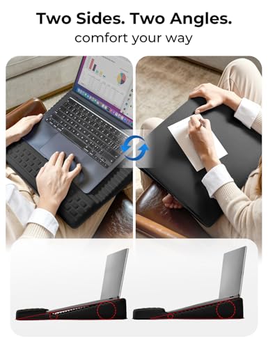 Adjustable Lap Desk with Wrist Rest, Reversible Laptop Stand | Cooling Grip Surface, Fits up to 17'' Laptop, Portable Lap Desk with Pillow Cushion, Computer Tray for Home Office, Black - color: Black