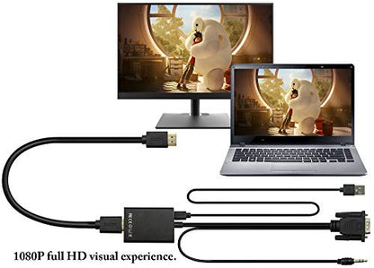 VGA to HDMI Converter Adapter, Output 1080P VGA Male to HDMI Female Audio Video Cable Converter Adapter, for Computer, Laptop, Projector, HDTV with Audio Cable and USB Cable (Black) - color: VGA M/F