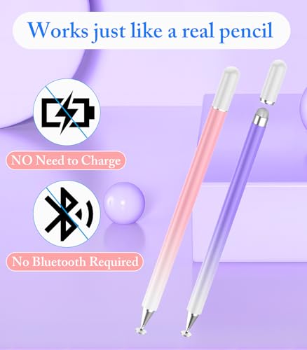 Stylus Pen for Touchscreen, Kenkor 2 in 1 Active iPad Pencil - Pink+ Purple | Stylus Pen for iPad/Android/Switch/iPhone/Samsung/Galaxy/Huawei/Surface/ViVo/OPPO/Lenovo, All Touch Screens Tablet Pencil - color: Pink+Purple