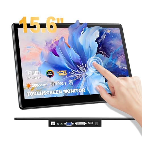15.6 Inch 1080P IPS Industrial Touchscreen Portable Monitor | Full HD IPS touch screen with HDMI/VGA/DVI/USB touch, 75x75 VESA mount for laptop PC, built-in speakers, for Ras Pi POS Kiosk - size: 15.6-inch