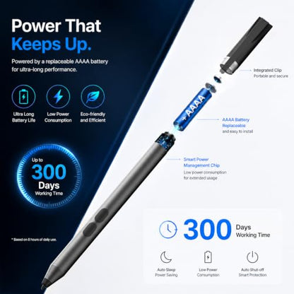 tesha Active Pen for ASUS ZenBook Vivobook, No Pairing, 2500Hr Battery | For ASUS ProArt ROG Flow ExpertBook, Palm Rejection, 1024 Pressure, Dual Buttons, Replaces SA201H SA203H for Students Doers - color: Black