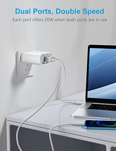 USB C Charger, 40W iPhone Charger Dual Ports Type C Fast Charger with MFi Certified USB-C to Lightning Cable & USB-C to USB-C Cable for iPhone 13/13 Pro/12/11/XR/XS/X/8, Galaxy, Pixel