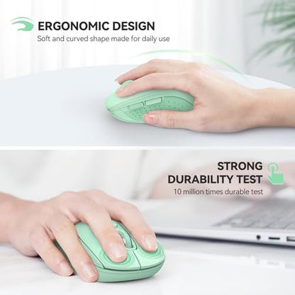 TECKNET 2-in-1 Bluetooth Mouse (BT 5.0/3.0+2.4Ghz), 6-Level 4000 DPI-Green | BT 5.0/3.0 & 2.4G wireless mouse with 4000 DPI, silent clicks, ergonomic design, and USB receiver for laptop and PC. - color: Green