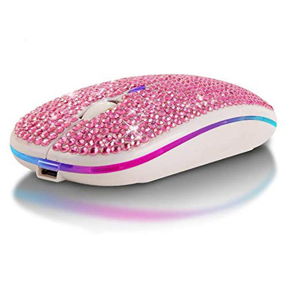 Bluetooth Mouse,Bling Dazzling 2.4GHz Rechargeable Wireless Mouse Slim Mouse with USB Receiver, Compatible with Notebook, PC, Laptop, Computer, MacBook,Great Present idea for Her (Pink) - color: Pink