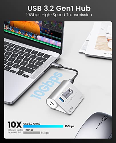 ORICO 4-Port USB 3.2 Gen2 Hub, Desktop USB 3.2 Hub with 2 USB-A, 2 USB-C, 5V 3A Power Supply Port, 10Gbps Aluminium USB-Splitter with 1.64Ft USB-C to USB-A/C Cable for iMac, MacBooks, Mac mini - size: 50cm, style: M3CU2