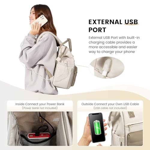 LOVEVOOK Laptop Backpack for Women, 15.6 Inch Work Laptop Bag Teacher Nurse Backpack, Wide Open Travel Tote Backpack Purse Business Computer Daypack - color: Beige & Khaki-m
