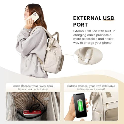 LOVEVOOK Laptop Backpack for Women, 15.6 Inch Work Laptop Bag Teacher Nurse Backpack, Wide Open Travel Tote Backpack Purse Business Computer Daypack - color: Beige & Khaki-m