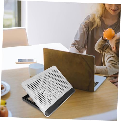 Aluminum Alloy Laptop Cooling Pad with Dual USB Ports Quiet Thin Notebook Cooler Stand for Laptops Up to Ergonomic Angles Skid-Resistant Computer Fan Support Frame in Silver