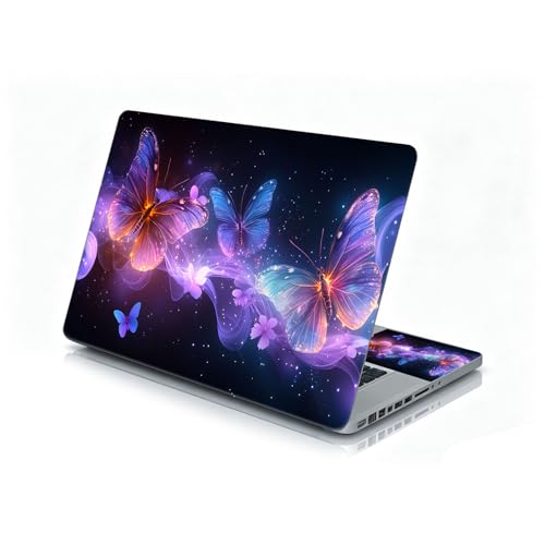 Universal Laptop Skin Sticker Decal, 12"-15.6" Aesthetic Vinyl Wrap, Neon Purple Butterflies Waterproof Notebook Cover Art Protector for MacBook HP Dell Lenovo, Fits 13" 14" 15" 15.6" - color: Neon Purple Butterflies