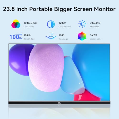 Kenowa 23.8" Large Portable Monitor 100Hz IPS FHD 1080P Freesync USB-C HDMI Gaming Monitor, External Display Dual Speakers Adjustable Stand for PC,Laptop,Mac,Phone,Game Consoles - size: 23.8"