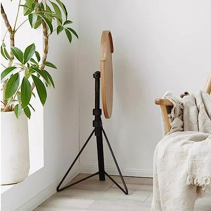Coffee Table Height Adjustable Round Coffee Table, Small Coffee Snack Side Table with Tilting Board, Foldable Sofa Bedside Table Laptop Stand, with Wooden Table Top and Triangular Metal Legs